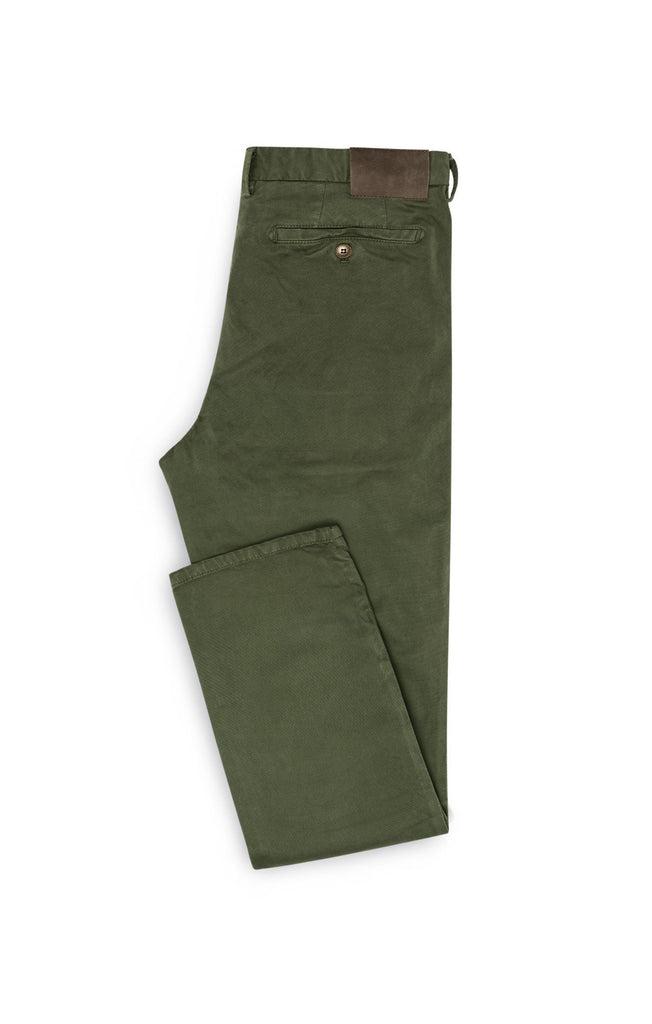 Cotton Dusty Olive Garment Dyed Stretch Broken Twill