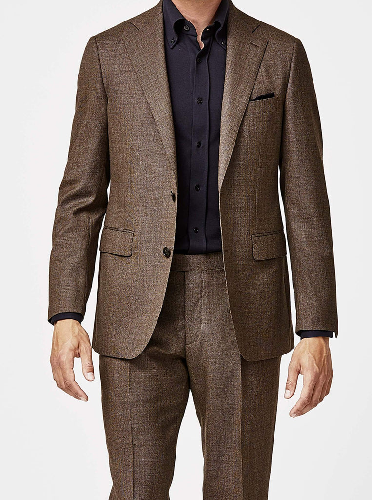 Drago Cedar Brown S130 Mouliné Merino Wool