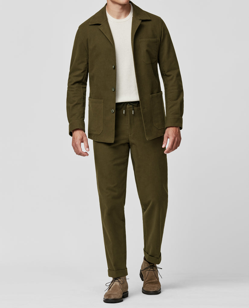 Olimpias Dark Olive Lightweight Stretch Cotton Moleskin