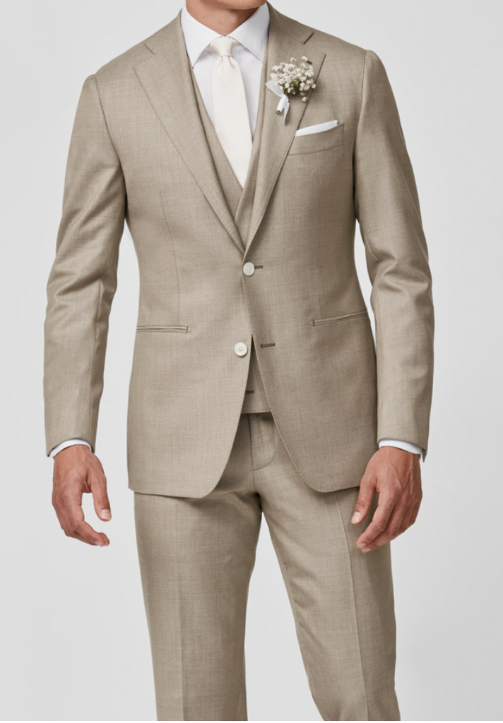 Angelico 365 Doppio Ritorto S130 Merino Wool Light Taupe Twill Mélange