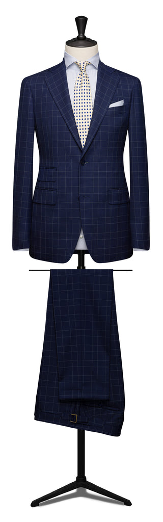 Barberis Canonico 365 Neapolitan Blue Doppio Ritorto S130 Merino Wool Glencheck with White Windowpane