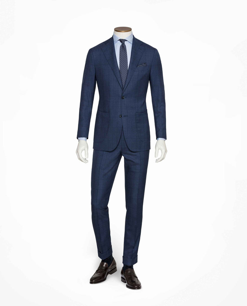 Barberis Canonico Dark Blue Fine Glencheck S130 Doppio Ritorto Merino Wool