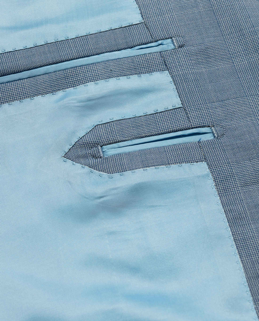 Barberis Canonico Mid Blue S130 Merino Wool Doppio Ritorto with Fine Glencheck