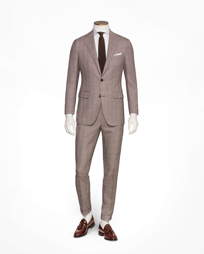 Barberis Canonico Mid Brown Mélange S130 Merino Wool Doppio Ritorto with Fine Glencheck