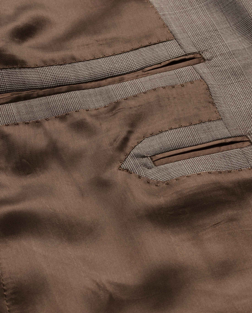 Barberis Canonico Mid Brown Mélange S130 Merino Wool Doppio Ritorto with Fine Glencheck