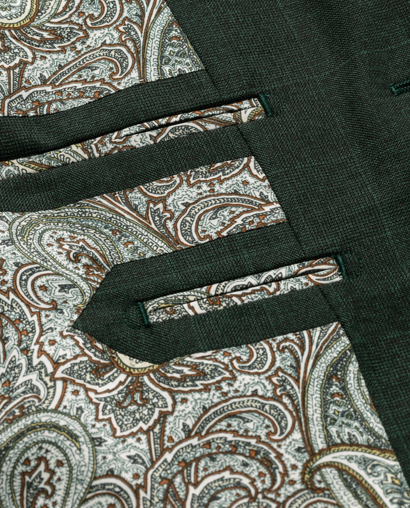 Barberis Canonico Dark Green S130 Merino Wool Doppio Ritorto with Fine Glencheck