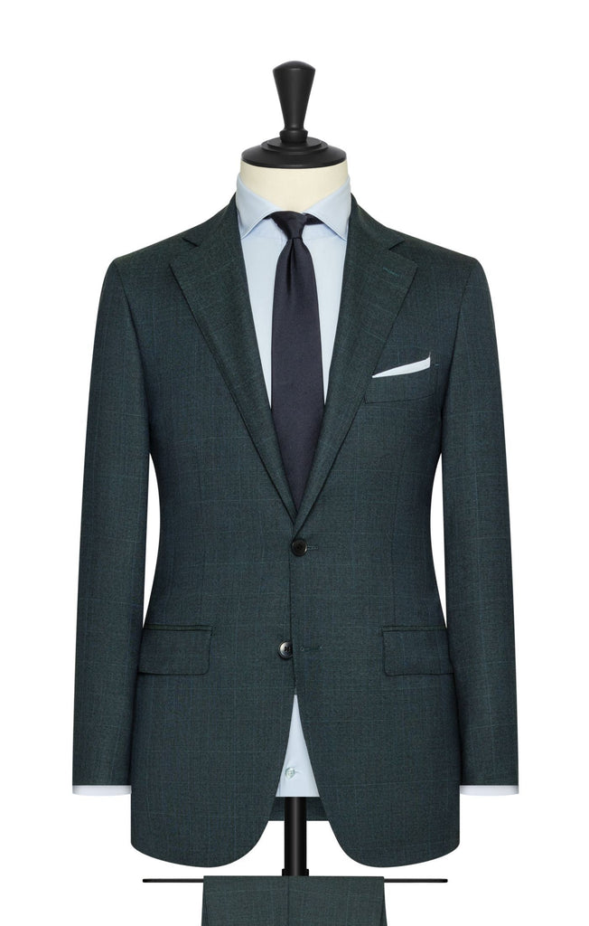 dark peacock blue s130 wool with fine glencheck Inspiration