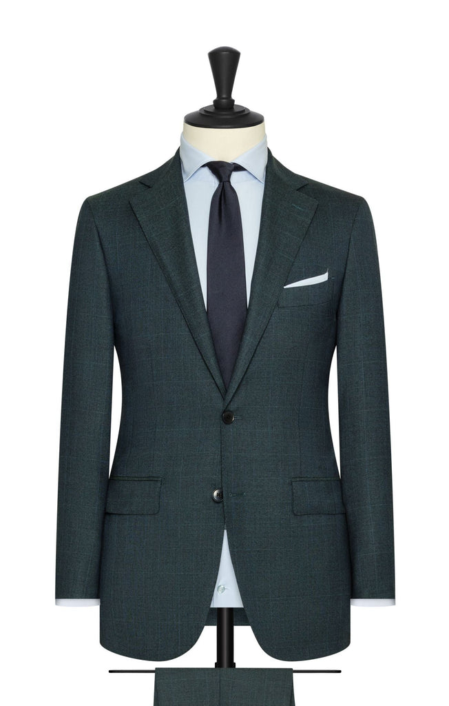 dark peacock blue s130 wool with fine glencheck Inspiration