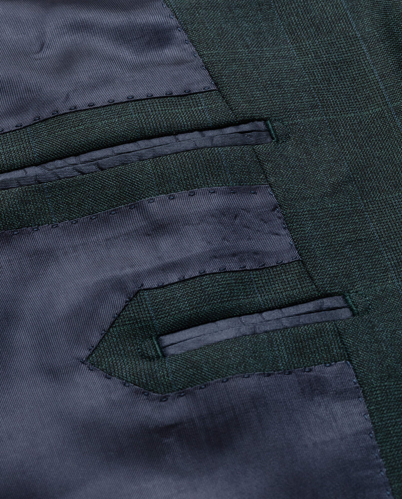 Dark Peacock Blue S130 Merino Wool Doppio Ritorto with Fine Glencheck