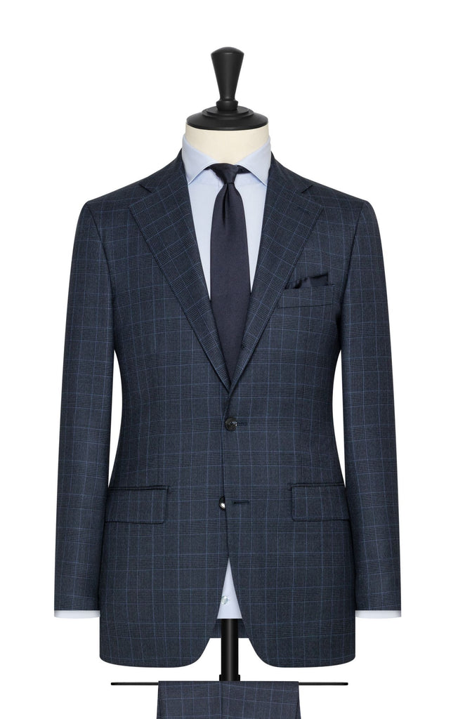 navy s130 wool with mid blue and black glencheck Inspiration