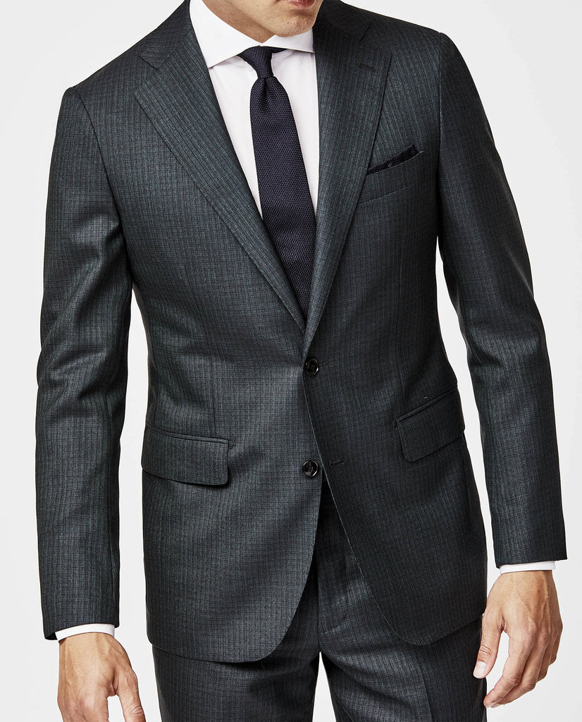 Barberis Canonico Dark Emerald Green & Black Doppio Ritorto Super 130 Mouliné Merino Wool