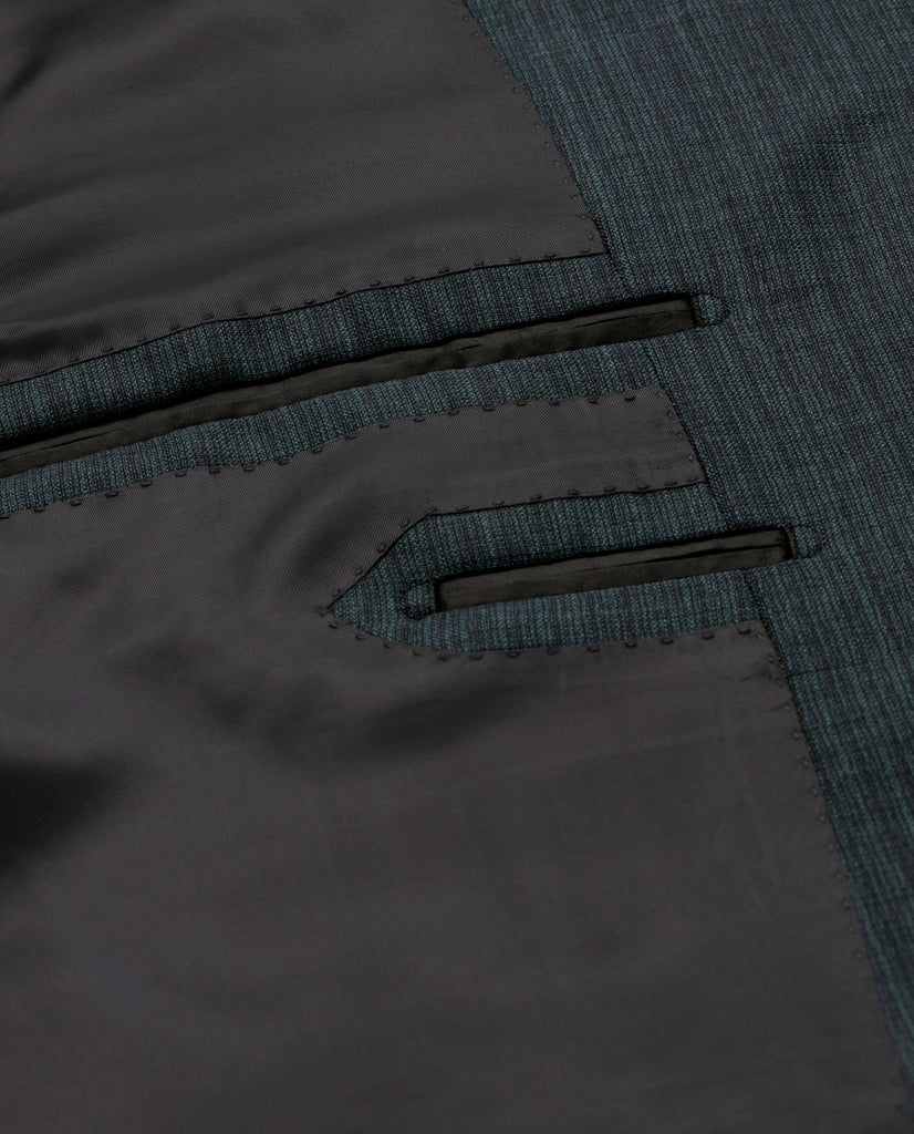 Barberis Canonico Dark Emerald Green & Black Doppio Ritorto Super 130 Mouliné Merino Wool