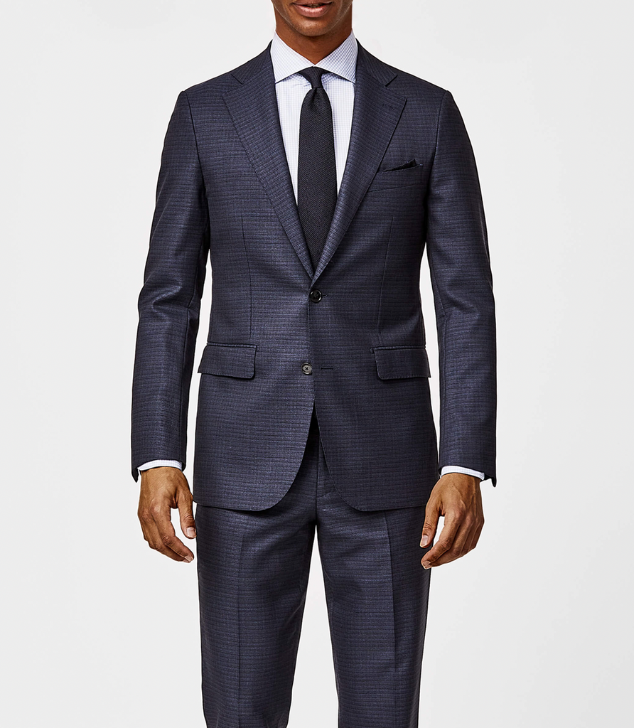 Barberis Canonico Royal Blue & Black Doppio Ritorto Super 130 Mouliné Merino Wool