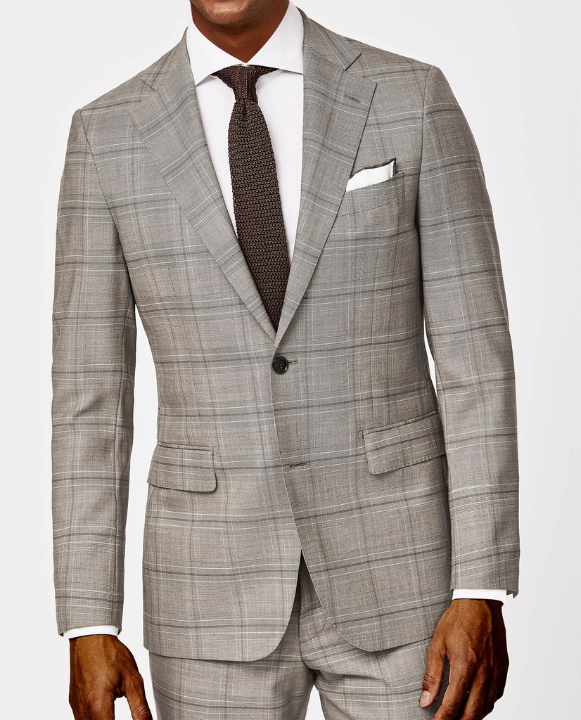 Angelico 365 Doppio Ritorto S130 Merino Wool Taupe with Chocolate Glencheck