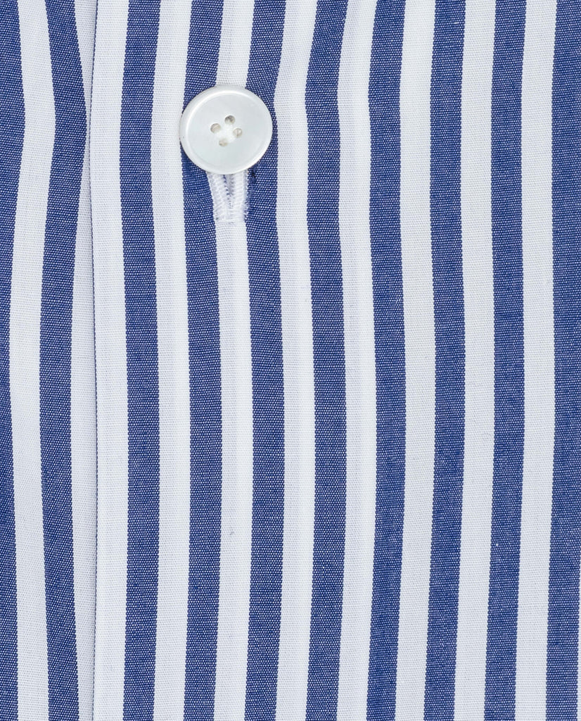 Albini Denim Blue Bengal Stripe Poplin Cotton 365 Easy Care Cotton
