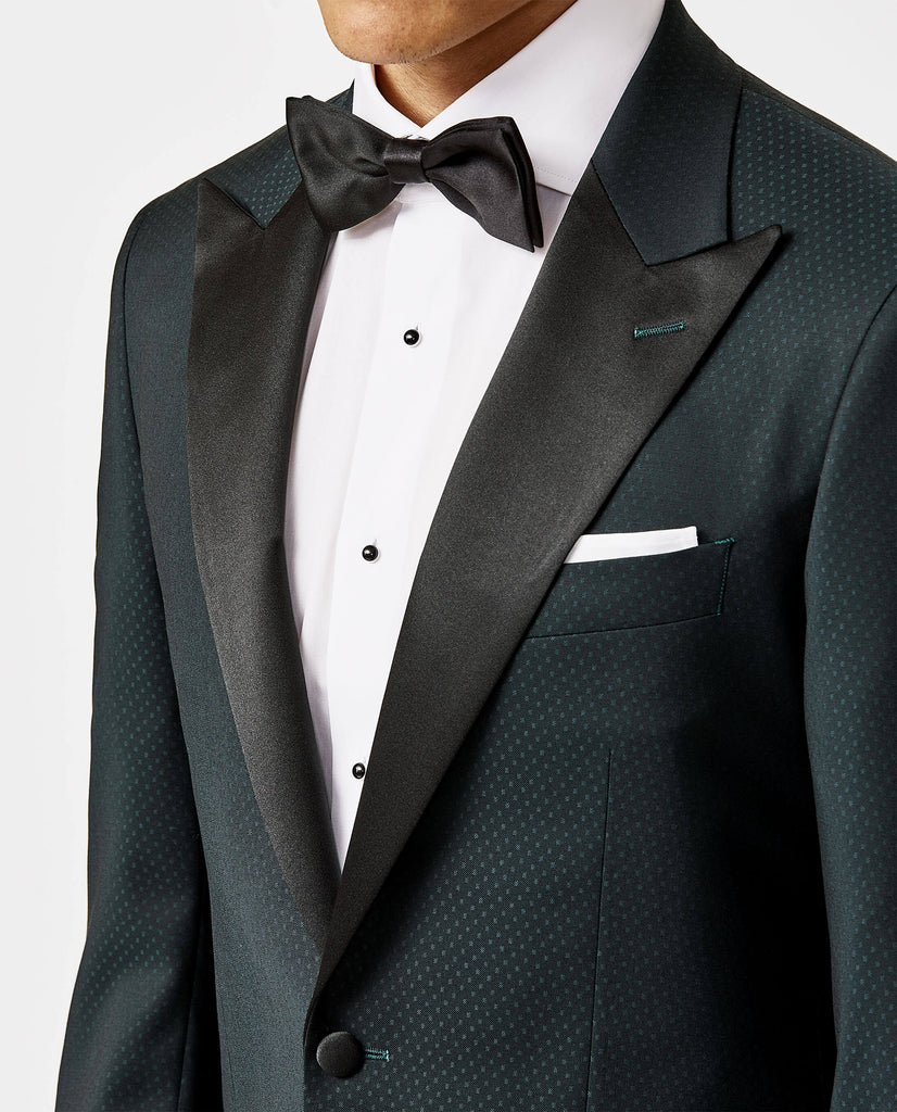 Cerruti Dark Moss Green Merino Wool with Jacquard Dots