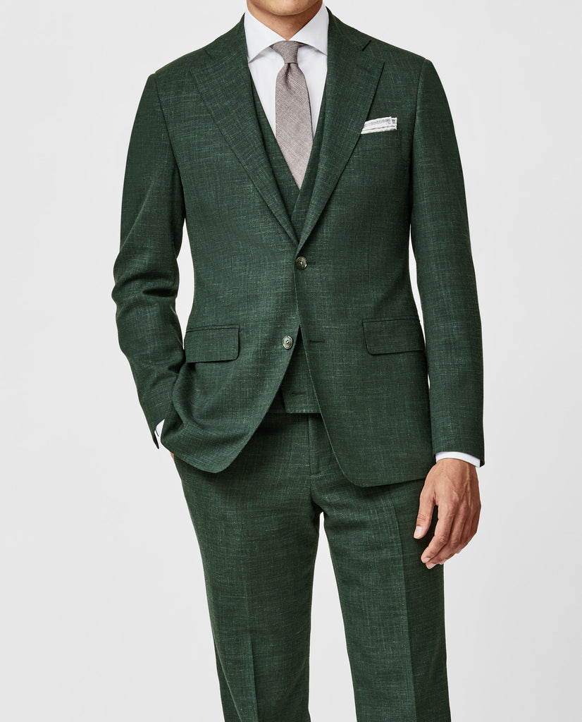 Paulo Oliveira Dark Green Stretch Wool & Linen Blend