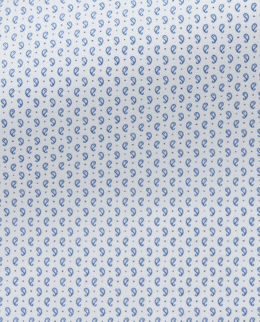 Albini White & Blue Poplin Paisley Dot Cotton 365 Easy Care Cotton