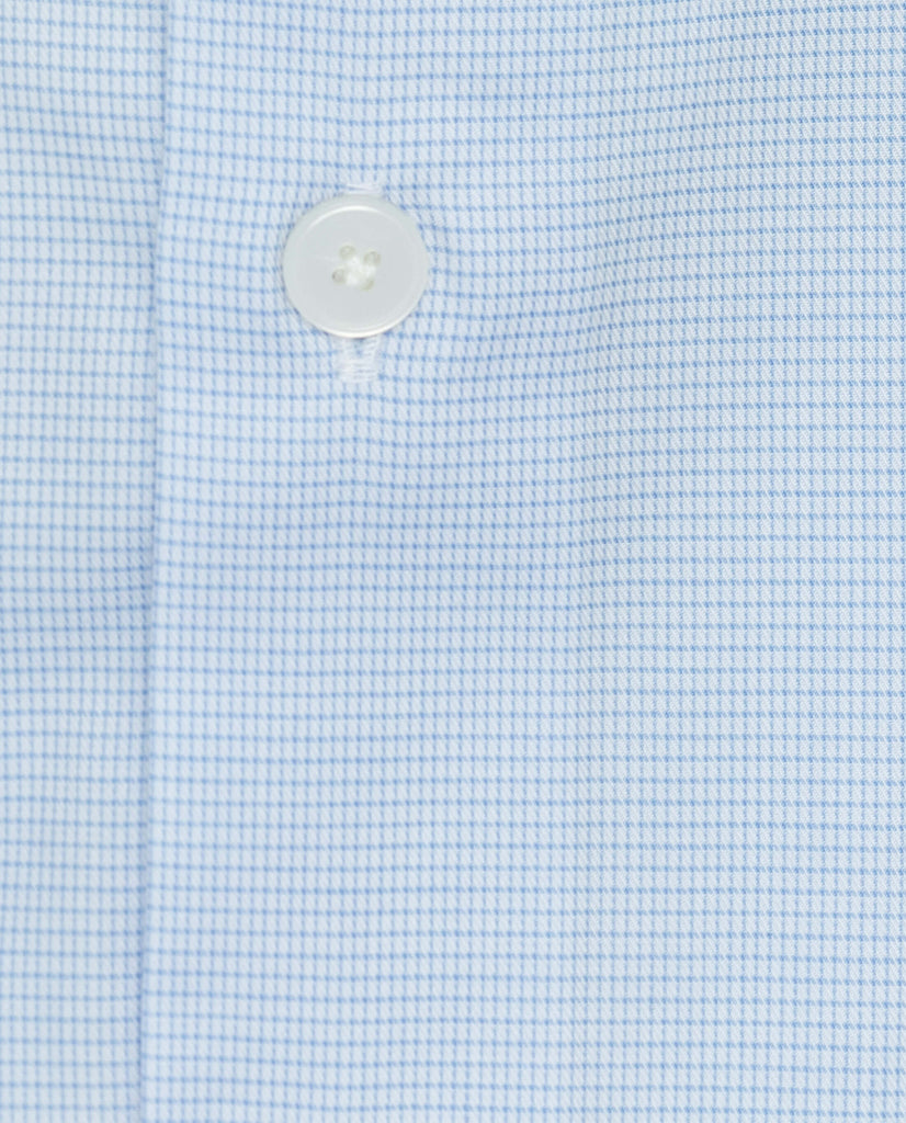 Albini Light Blue Fine Check Twill 365 Easy Care Fine Cotton