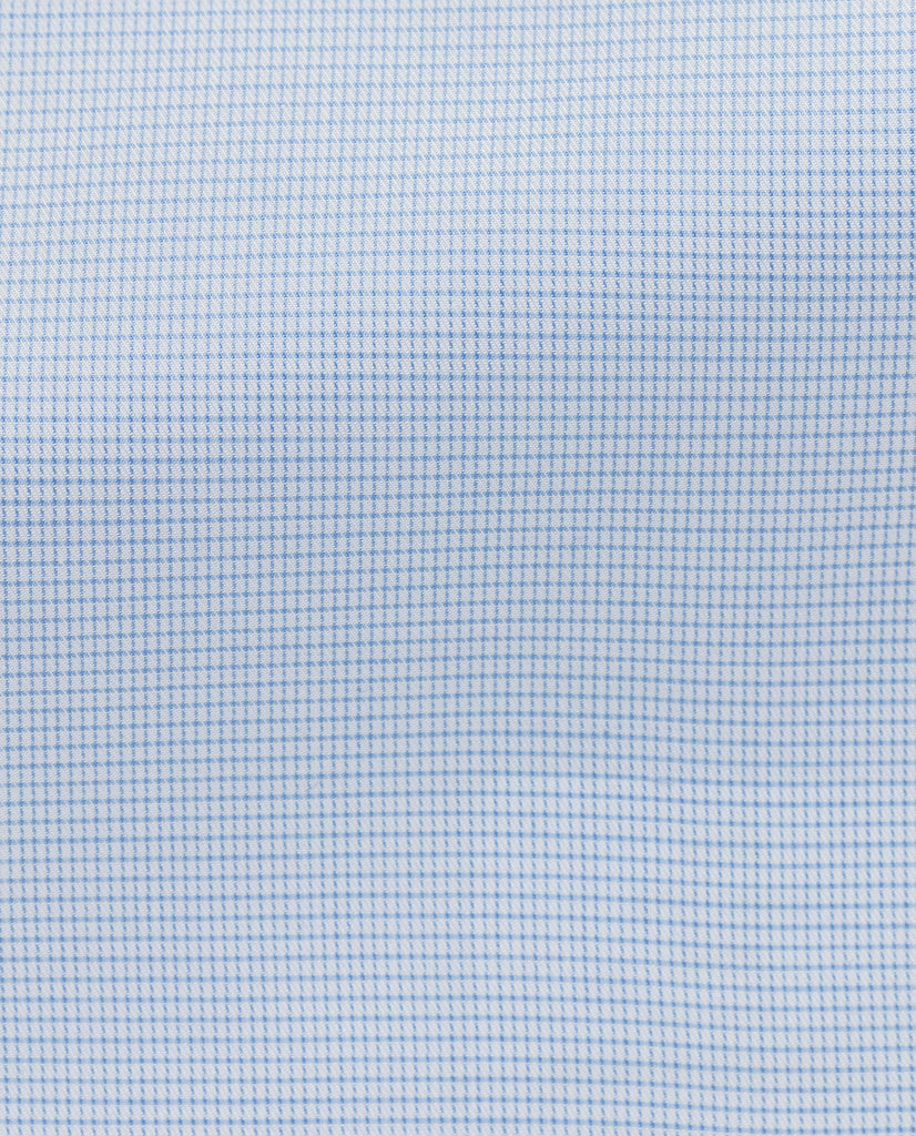 Albini Light Blue Fine Check Twill 365 Easy Care Fine Cotton