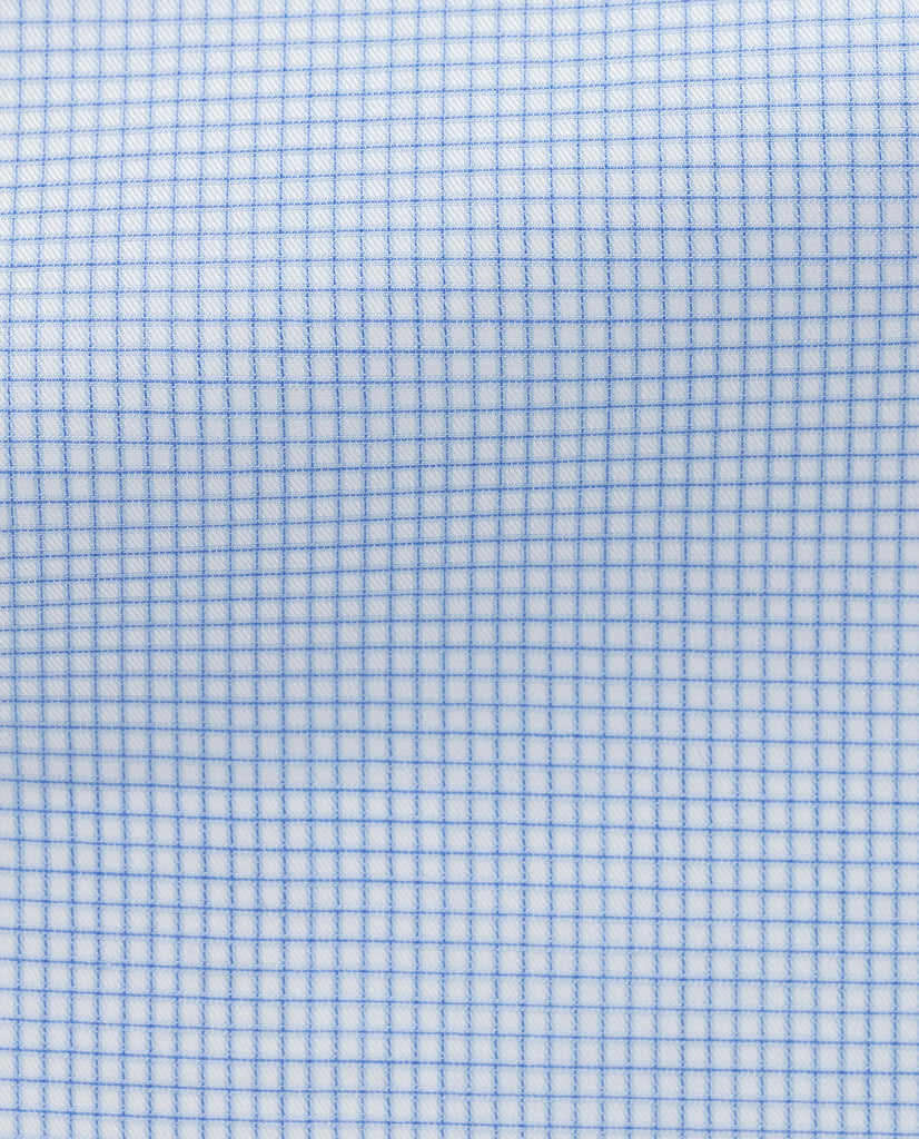 Albini Light Blue Plaid Twill 365 Easy Care Fine Cotton