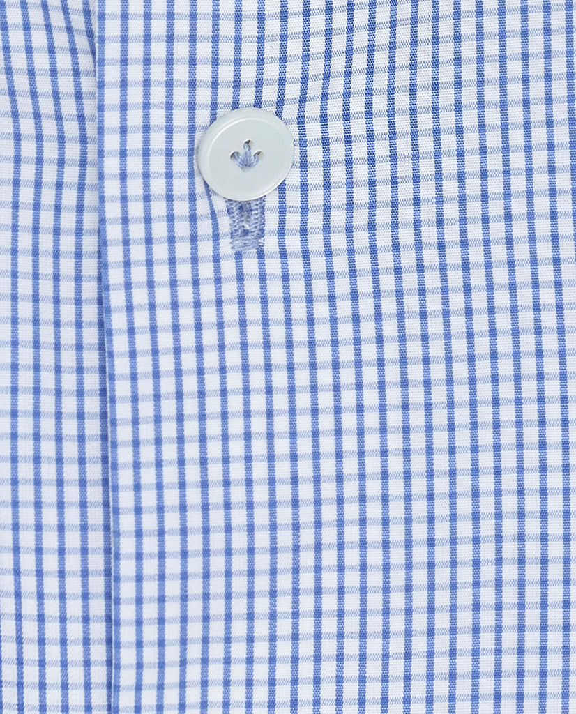 Thomas Mason White Poplin with Dark Blue Check Easy Care Two Ply Cotton