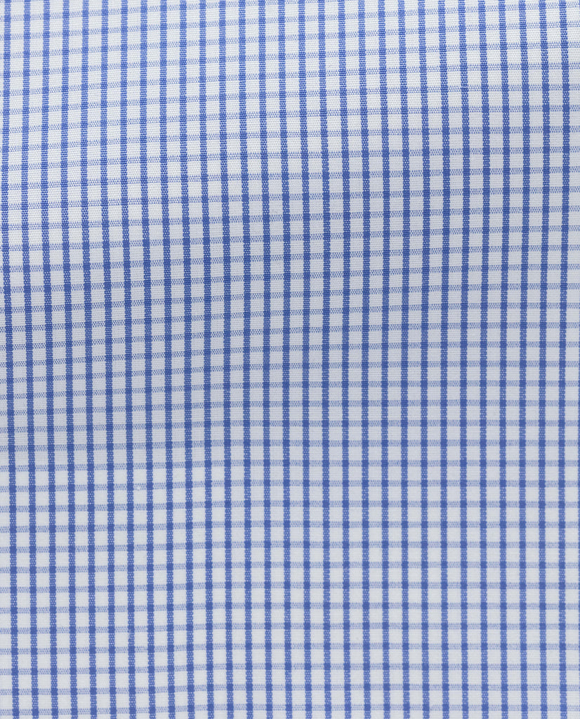 Thomas Mason White Poplin with Dark Blue Check Easy Care Two Ply Cotton