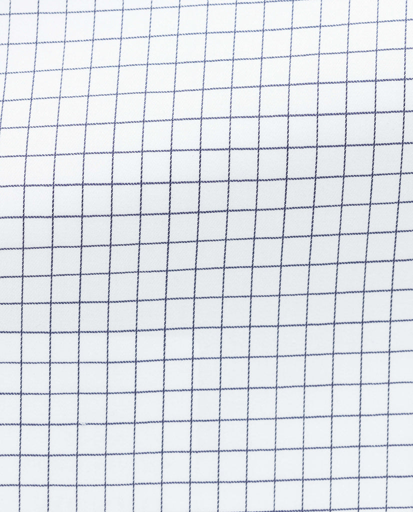 Albini Navy Blue Check Twill 365 Easy Care Fine Cotton