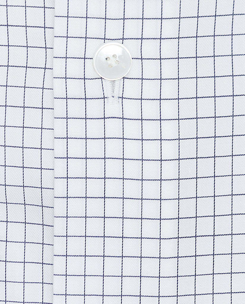 Albini Navy Blue Check Twill 365 Easy Care Fine Cotton