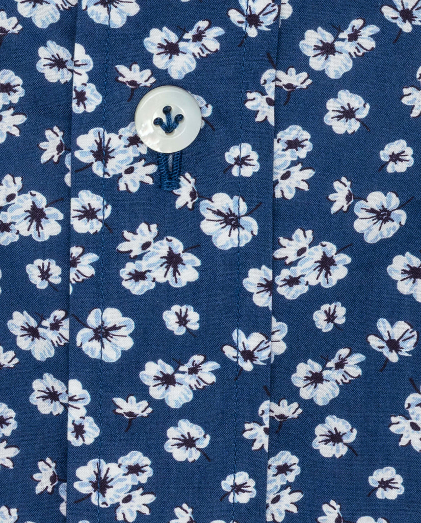 Thomas Mason Navy Blue Floral Print Light Poplin Summer Cotton