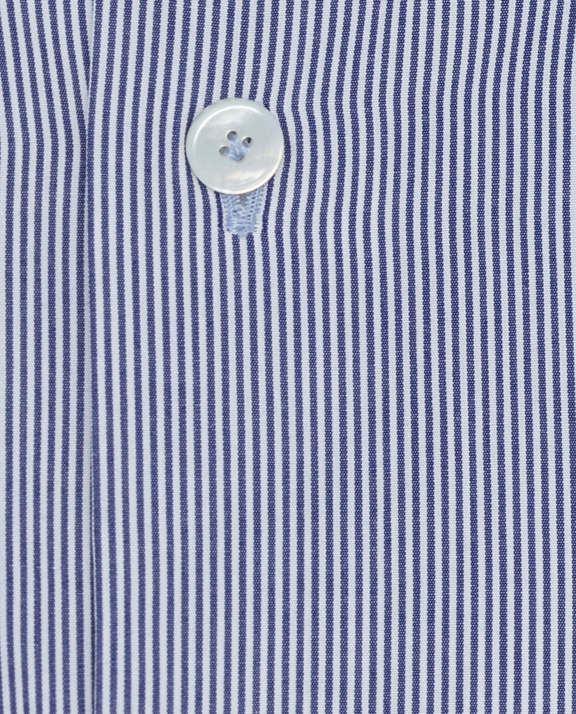 Albini Navy Blue Stripe Poplin Cotton 365 Easy Care Cotton