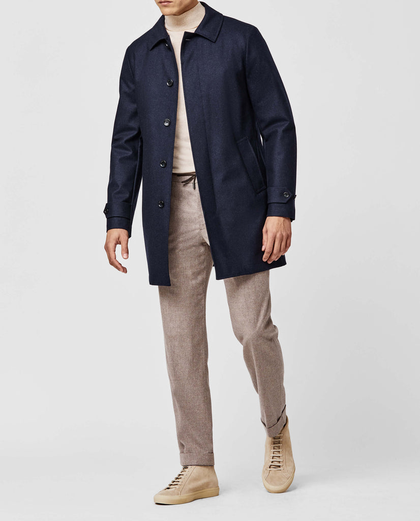 Barberis Canonico Dark Blue S120 Twill Bonded Wool Weather Tech Unconstructed Coat