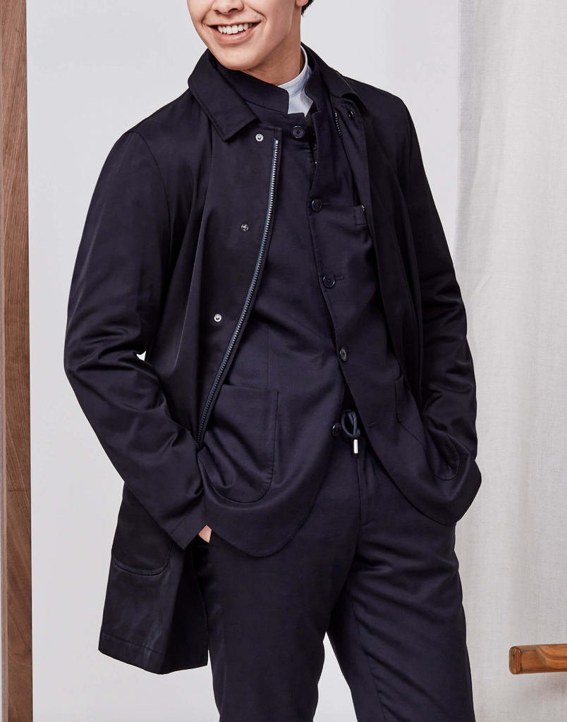 Olmetex Midnight Blue Water-Repellent Cotton Blend Twill Windbreaker