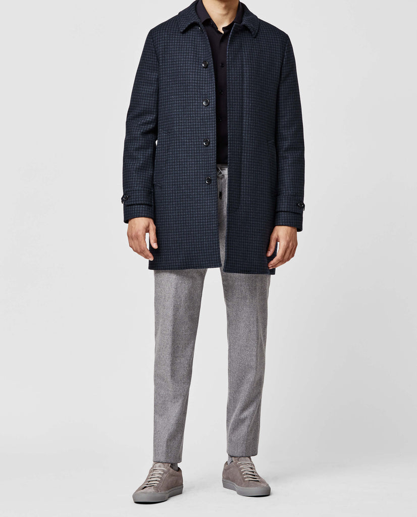 CB Stile Navy Wool Blend Houndstooth Micro Design