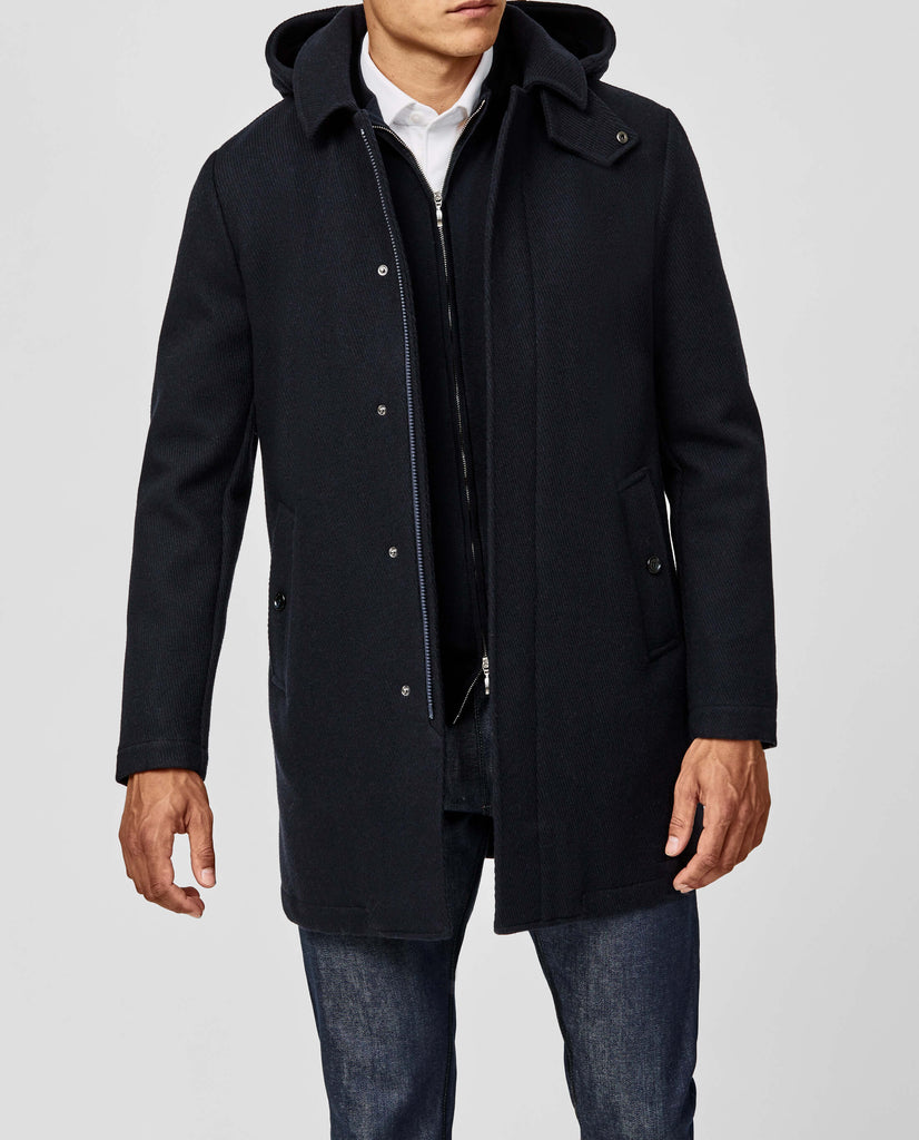 Olmetex Navy Water Repellent Bonded Wool Blend Heavy Twill