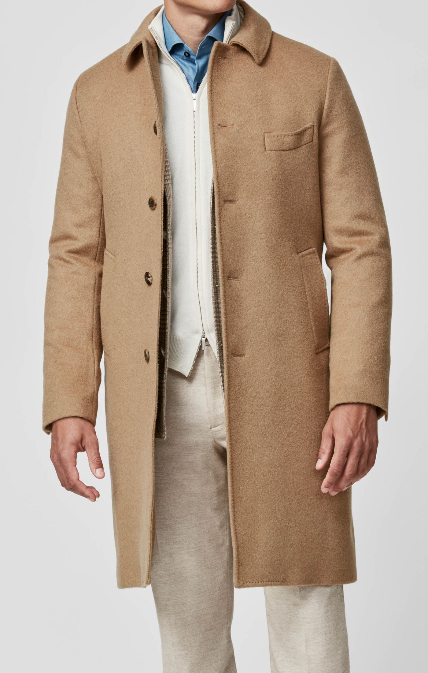 made to measure camel satin POSSEN wool brushed | camel colored Outerwear Piacenza