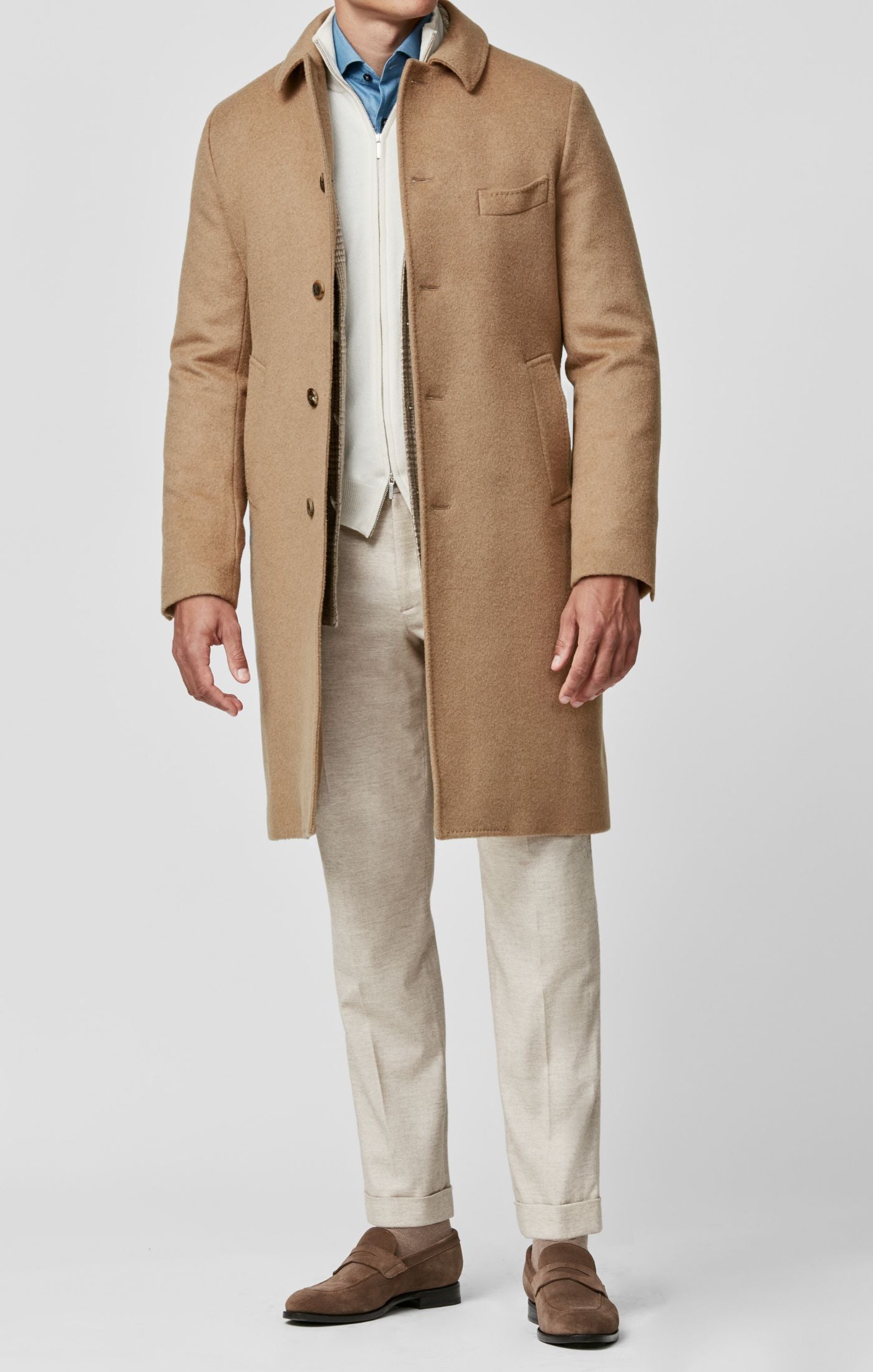 made to measure Outerwear Piacenza camel colored brushed camel wool satin |  POSSEN