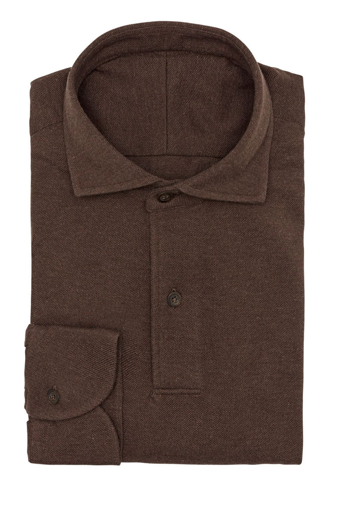 Albini Knit Mid Brown Melange Piqué Doppio Cotton