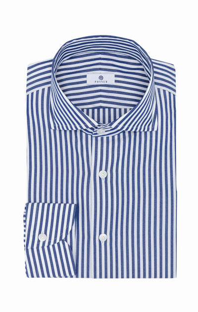 Albini Denim Blue Bengal Stripe Poplin Cotton 365 Easy Care Cotton