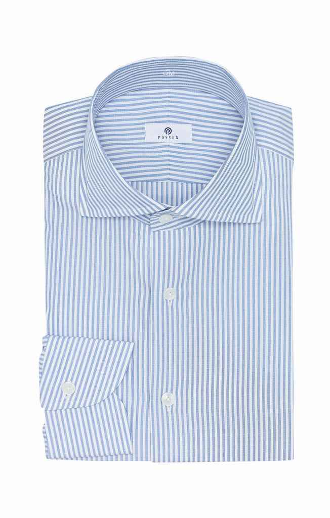 Albini Storm Blue Stripe Cotton 365 Easy Care Cotton