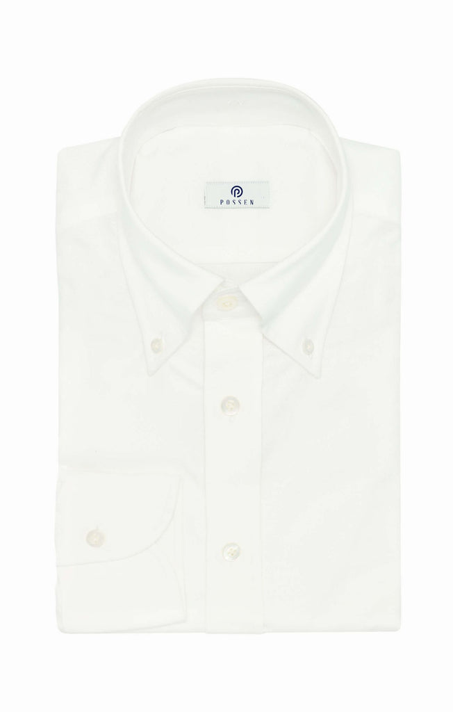 Albini White Stretch Cotton Oxford Shirt / Long Sleeve Polo