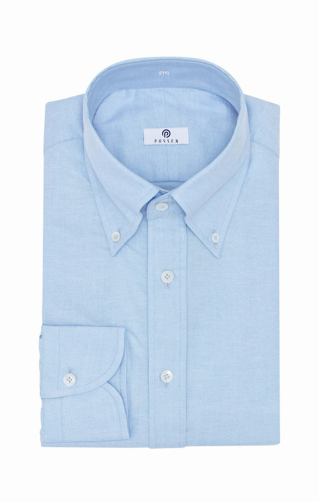 Albini Powder Blue Stretch Cotton Oxford Stretch Shirt / Long Sleeve Polo