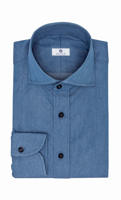 Albiate Mid Blue Washed Denim Cotton Twill