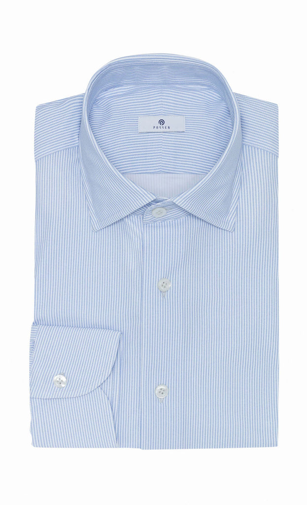 Canclini White with Light Blue Pinstripes High Stretch Performance Knit