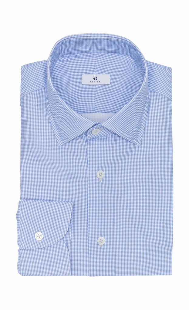 Canclini Mid Blue Micro Check High Stretch Performance Knit