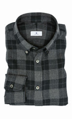 heathered grey cotton twill flannel with black and charcoal check Inspiration