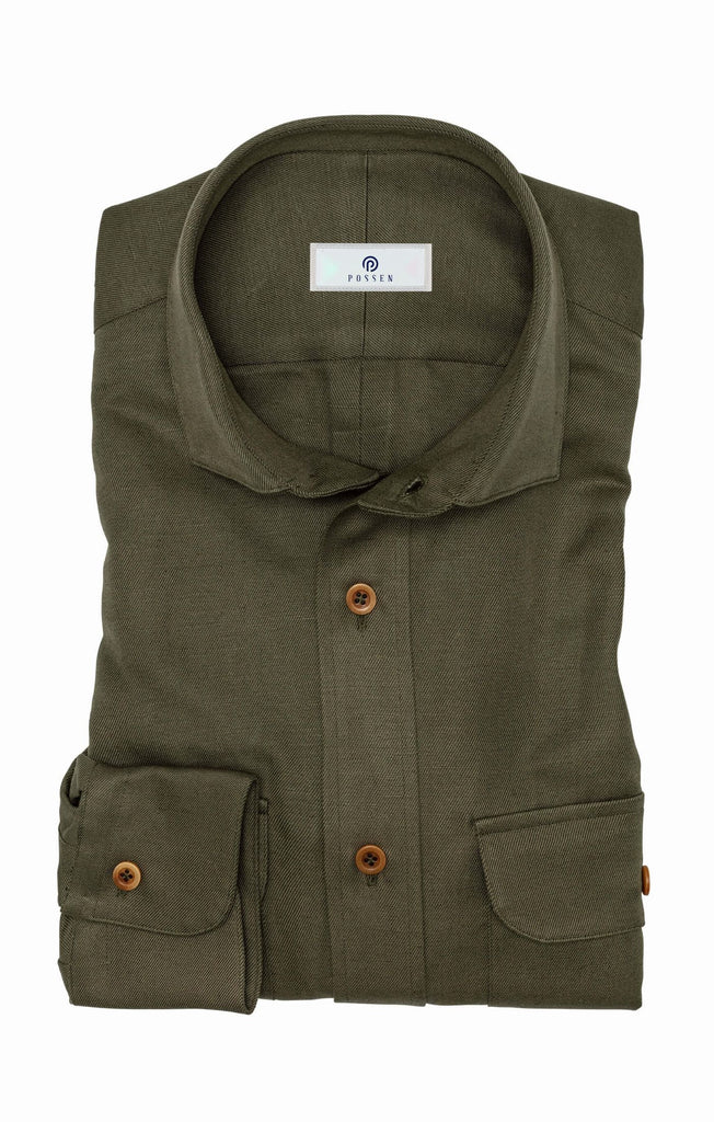 Albini Dark Olive Washed Cotton & Linen Casual Heavyweight Twill