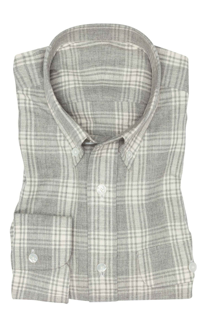 Canclini Light Grey Organic Cotton Flannel with Off White Check