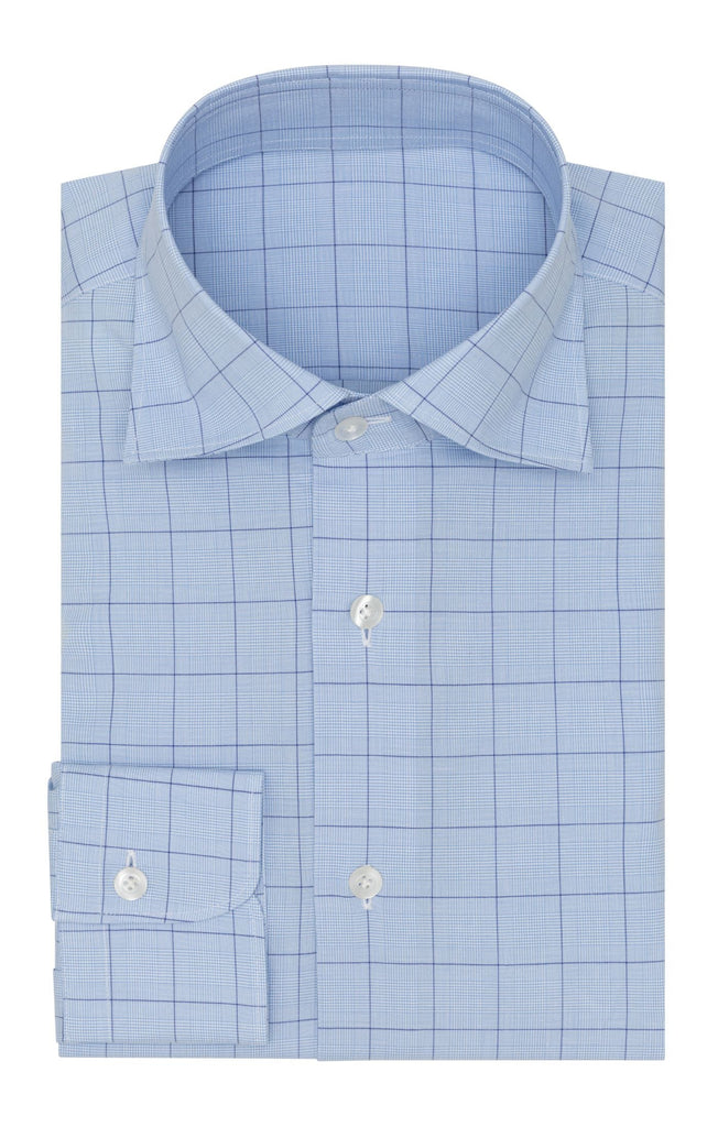 Thomas Mason Mixed Blue Prince of Wales with Blue Overcheck Two Ply Egyptian Cotton Poplin
