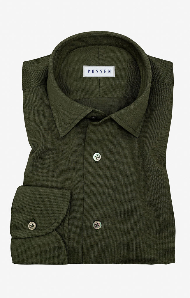 Pewter Green Mélange Cotton Piqué Knit